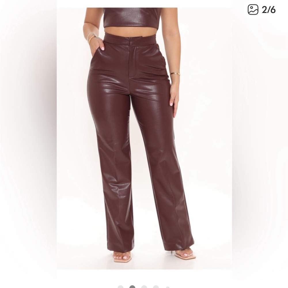Fashion Nova Julia High Waist Chocolate Faux Leather Straight Leg Trousers